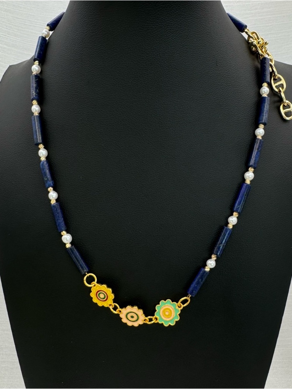 Freshwater Pearl & Lapis Beaded Necklace #70 - Picture 3 of 3